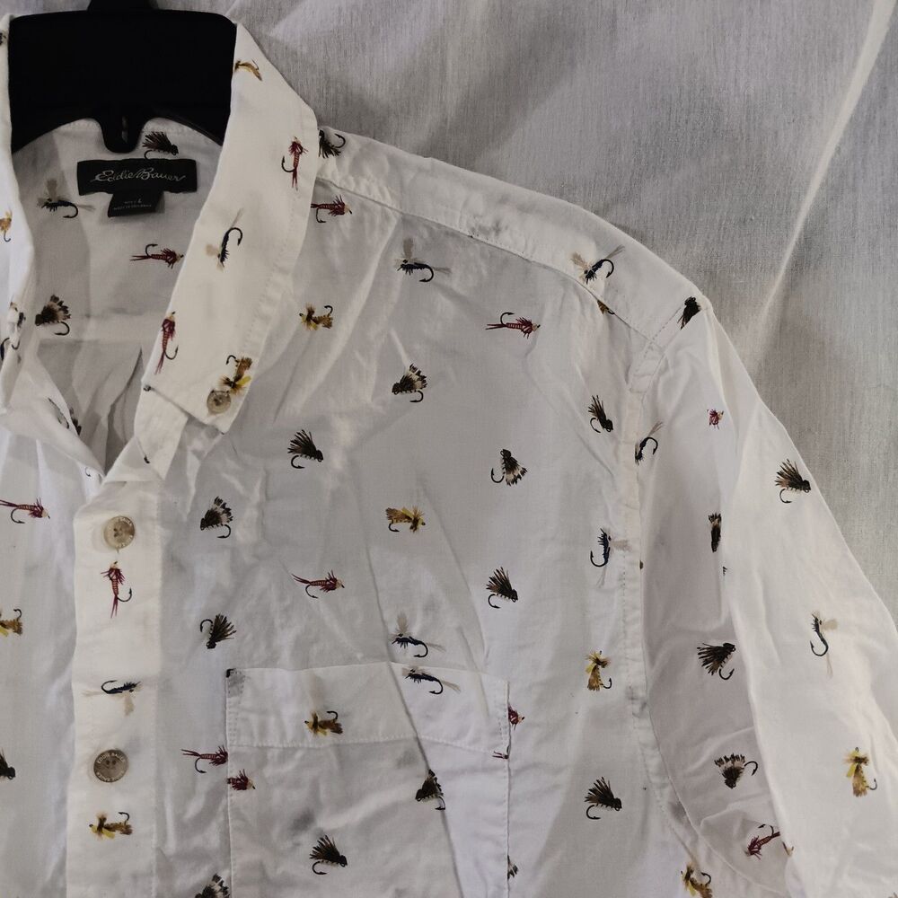 Eddie Bauer Shirt Mens Large Classic Fit Fly Fishing Casual Button Short Sleeve